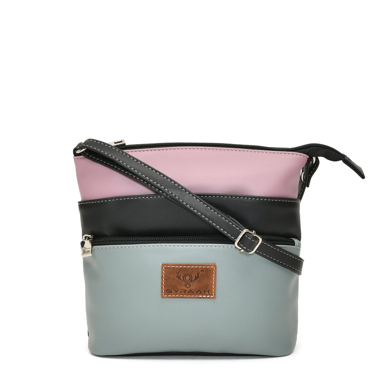 Stylish Women’s Black Multicolor PU Leather Sling Bag – Multi-Pocket Crossbody with Adjustable Strap