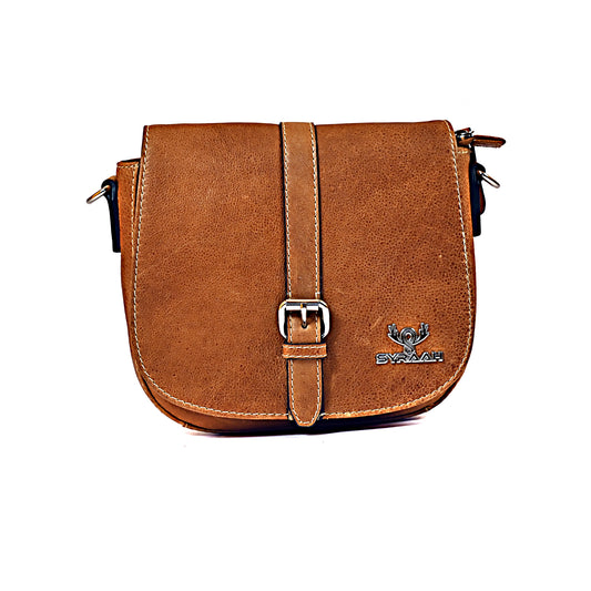 Syraah Compact Crossbody Tote Bag - Tan Premium Leather