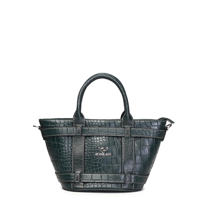 Syraah Green Croco-Print Premium Full-Grain Leather Tote Bag
