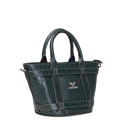 Syraah Green Croco-Print Premium Full-Grain Leather Tote Bag