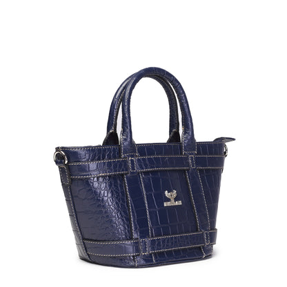 Syraah Blue Croco-Print Premium Full-Grain Leather Tote Bag