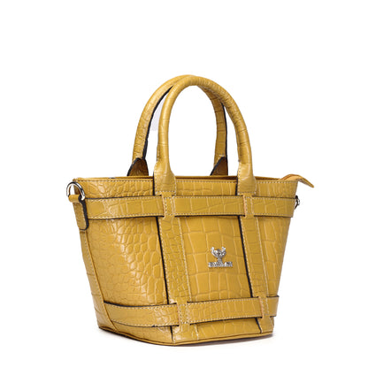 Syraah Yellow Croco-Print Premium Full-Grain Leather Tote Bag
