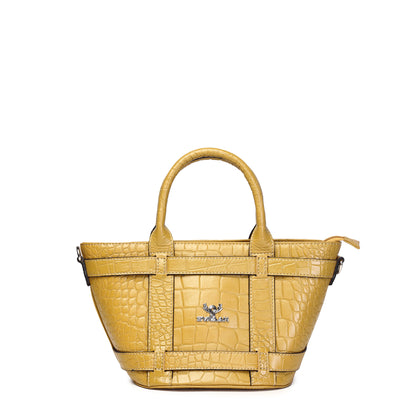 Syraah Green Croco-Print Premium Full-Grain Leather Tote Bag
