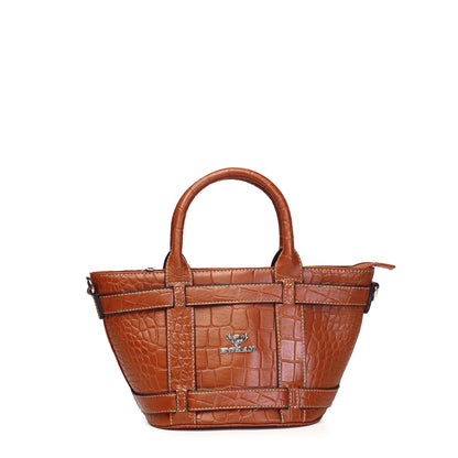 Syraah Green Croco-Print Premium Full-Grain Leather Tote Bag