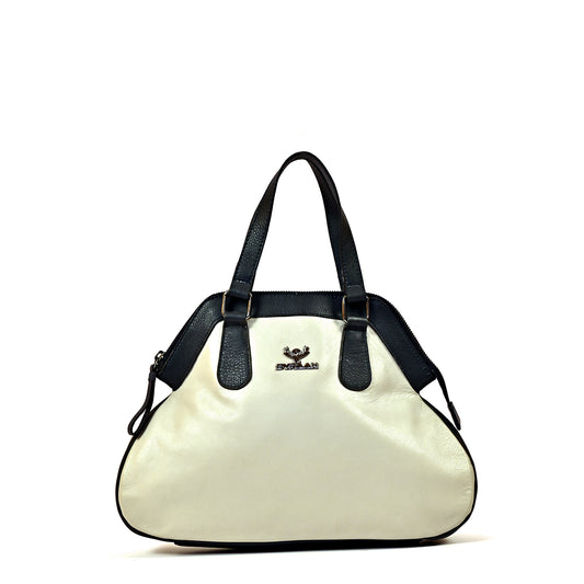 Syraah Dual Elegance - White Leather Handbag
