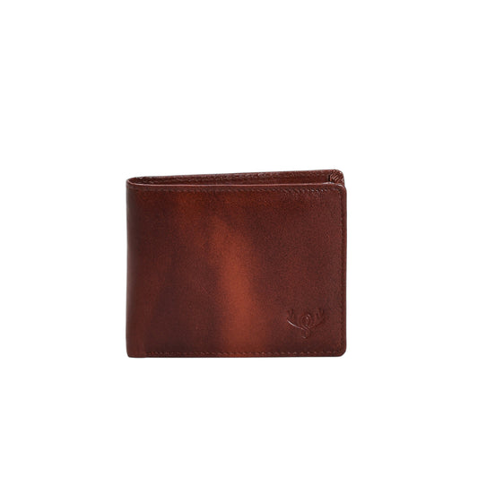 Premium Vintage Burnished Brown Genuine Leather Wallet for Men – Bifold with Flip-Up ID Window, Coin Pocket & Card Strap