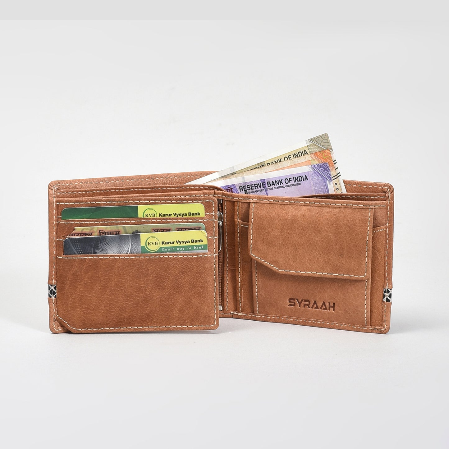 Premium Tan Genuine Leather Wallet for Men – Bifold Design with Coin Pocket, ID Window & Card Slots
