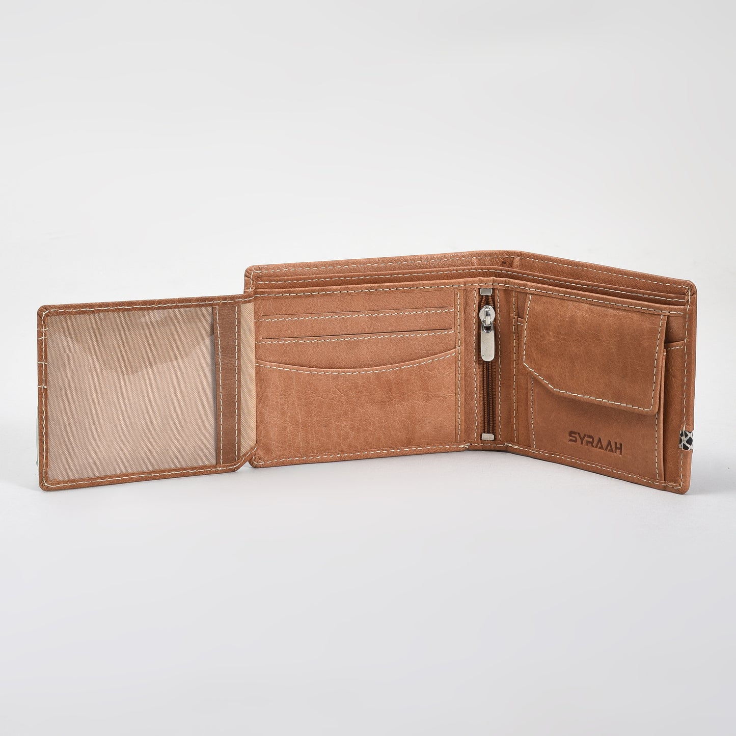 Premium Tan Genuine Leather Wallet for Men – Bifold Design with Coin Pocket, ID Window & Card Slots