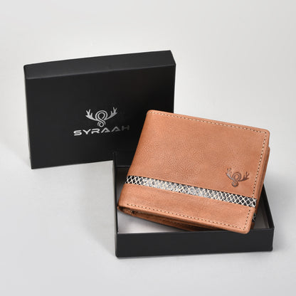 Premium Tan Genuine Leather Wallet for Men – Bifold Design with Coin Pocket, ID Window & Card Slots