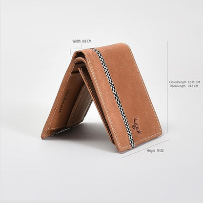 Premium Tan Genuine Leather Wallet for Men – Bifold Design with Coin Pocket, ID Window & Card Slots