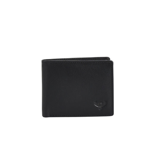 Executive Black Genuine Leather Wallet for Men – Ultra-Slim Bifold with ID Window, Coin Pocket & Zipper Compartment