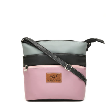 Stylish Women’s Black Multicolor PU Leather Sling Bag – Multi-Pocket Crossbody with Adjustable Strap