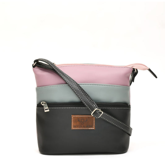 Stylish Women’s Black Multicolor PU Leather Sling Bag – Multi-Pocket Crossbody with Adjustable Strap