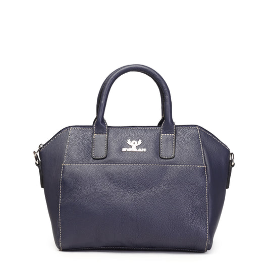 Syraah Navy Blue Full-Grain Leather Mini Satchel Bag