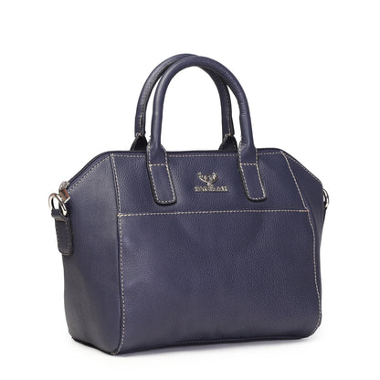 Syraah Navy Blue Full-Grain Leather Mini Satchel Bag