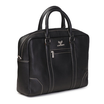 Syraah Premium Laptop Briefcase - Black color - Full Grain Leather