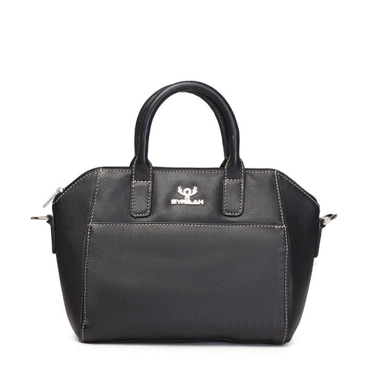 Syraah Black Full-Grain Leather Mini Satchel Bag