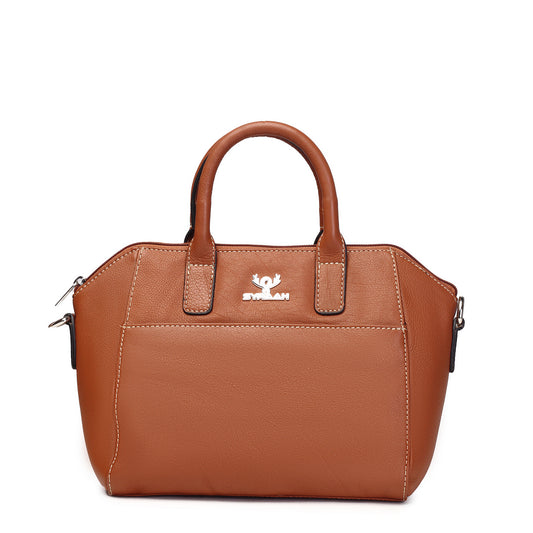 Syraah Tan Full-Grain Leather Mini Satchel Bag