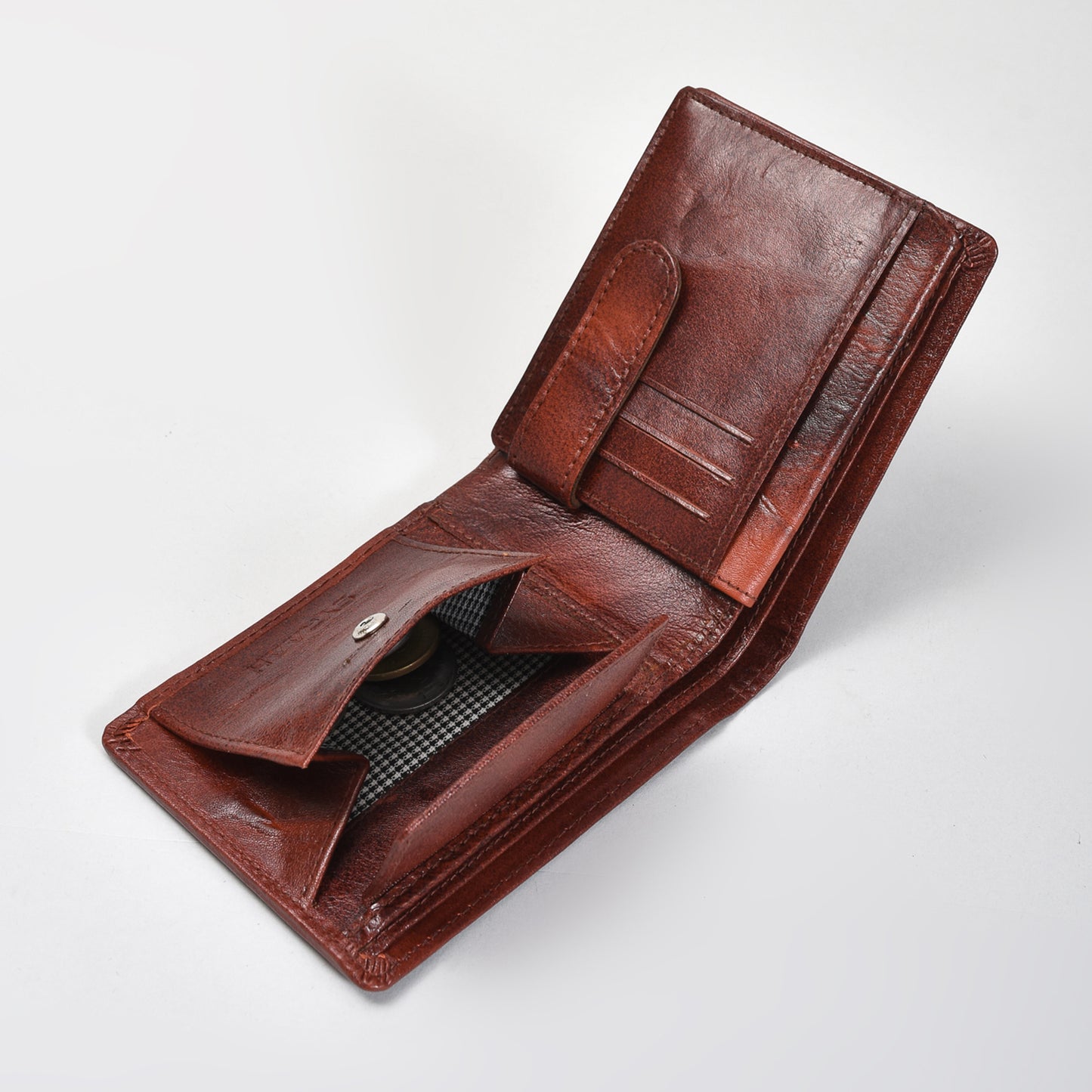 Premium Vintage Burnished Brown Genuine Leather Wallet for Men – Bifold with Flip-Up ID Window, Coin Pocket & Card Strap