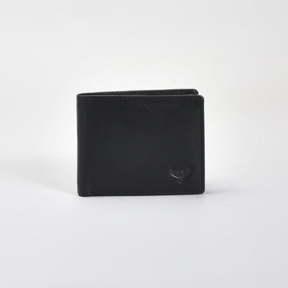 Executive Black Genuine Leather Wallet for Men – Ultra-Slim Bifold with ID Window, Coin Pocket & Zipper Compartment