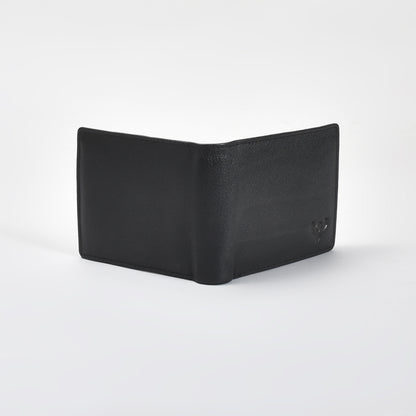 Executive Black Genuine Leather Wallet for Men – Ultra-Slim Bifold with ID Window, Coin Pocket & Zipper Compartment