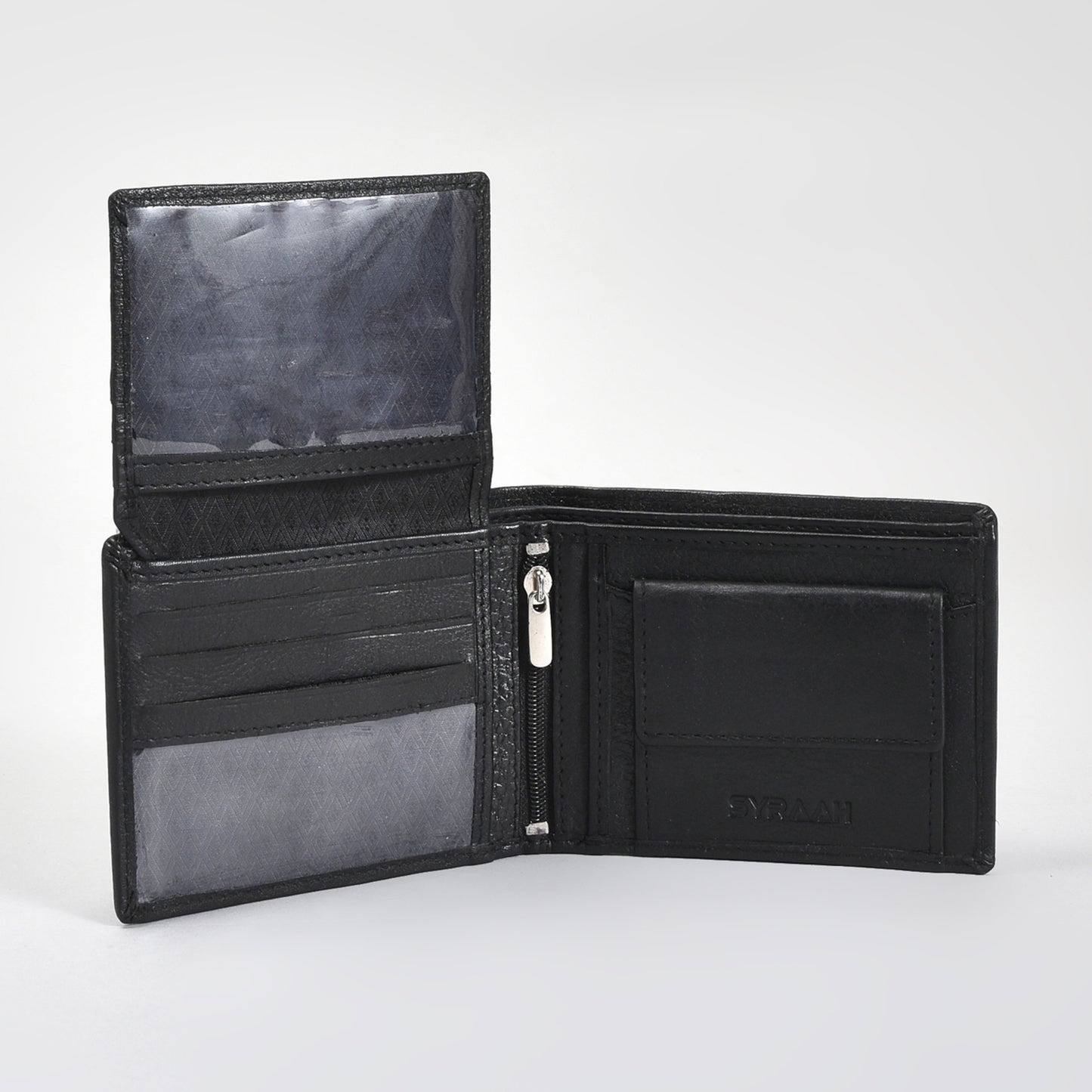 Executive Black Genuine Leather Wallet for Men – Ultra-Slim Bifold with ID Window, Coin Pocket & Zipper Compartment