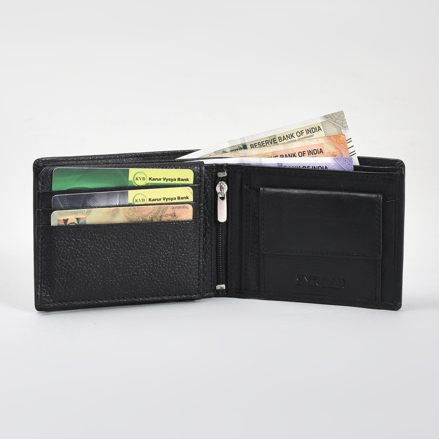 Executive Black Genuine Leather Wallet for Men – Ultra-Slim Bifold with ID Window, Coin Pocket & Zipper Compartment