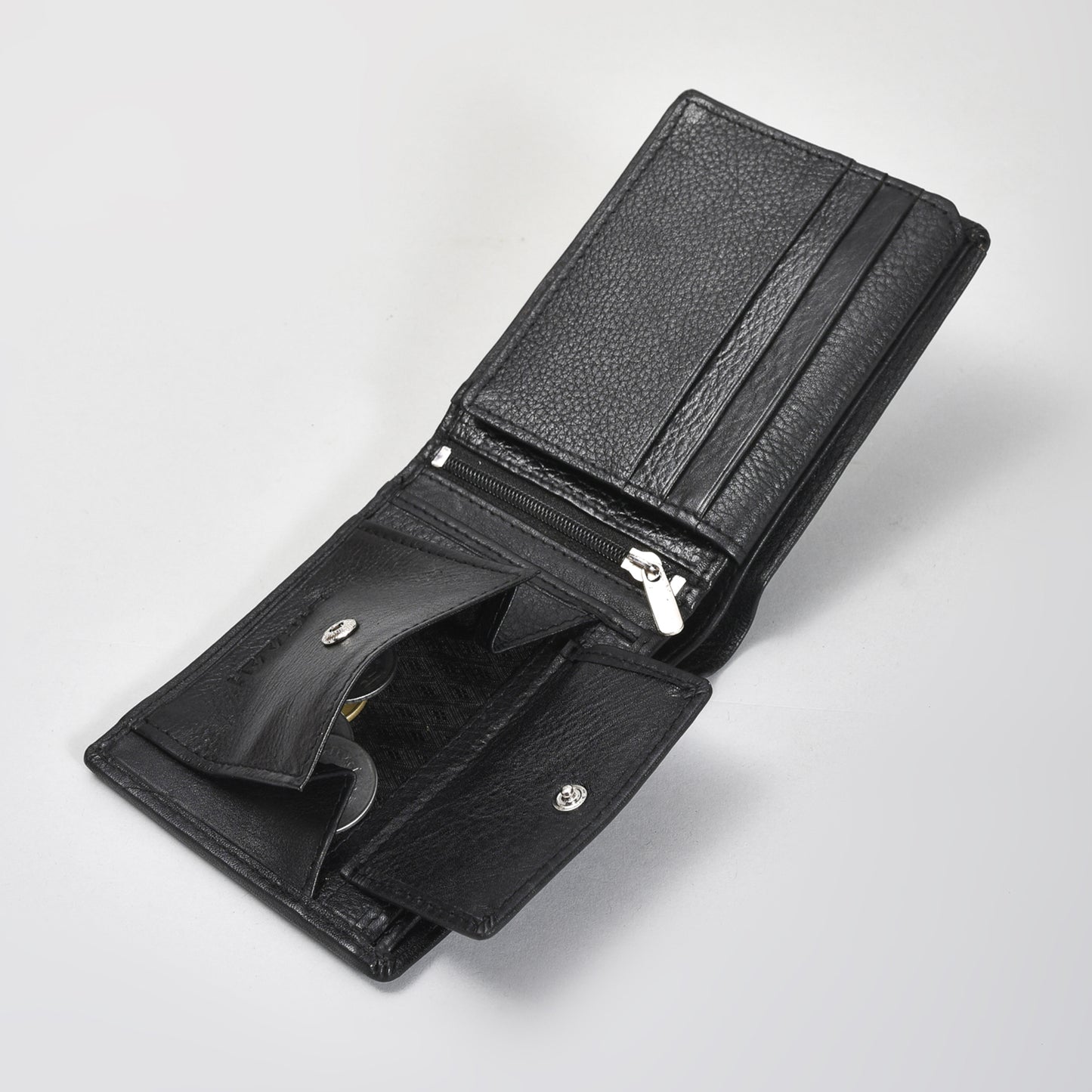 Executive Black Genuine Leather Wallet for Men – Ultra-Slim Bifold with ID Window, Coin Pocket & Zipper Compartment