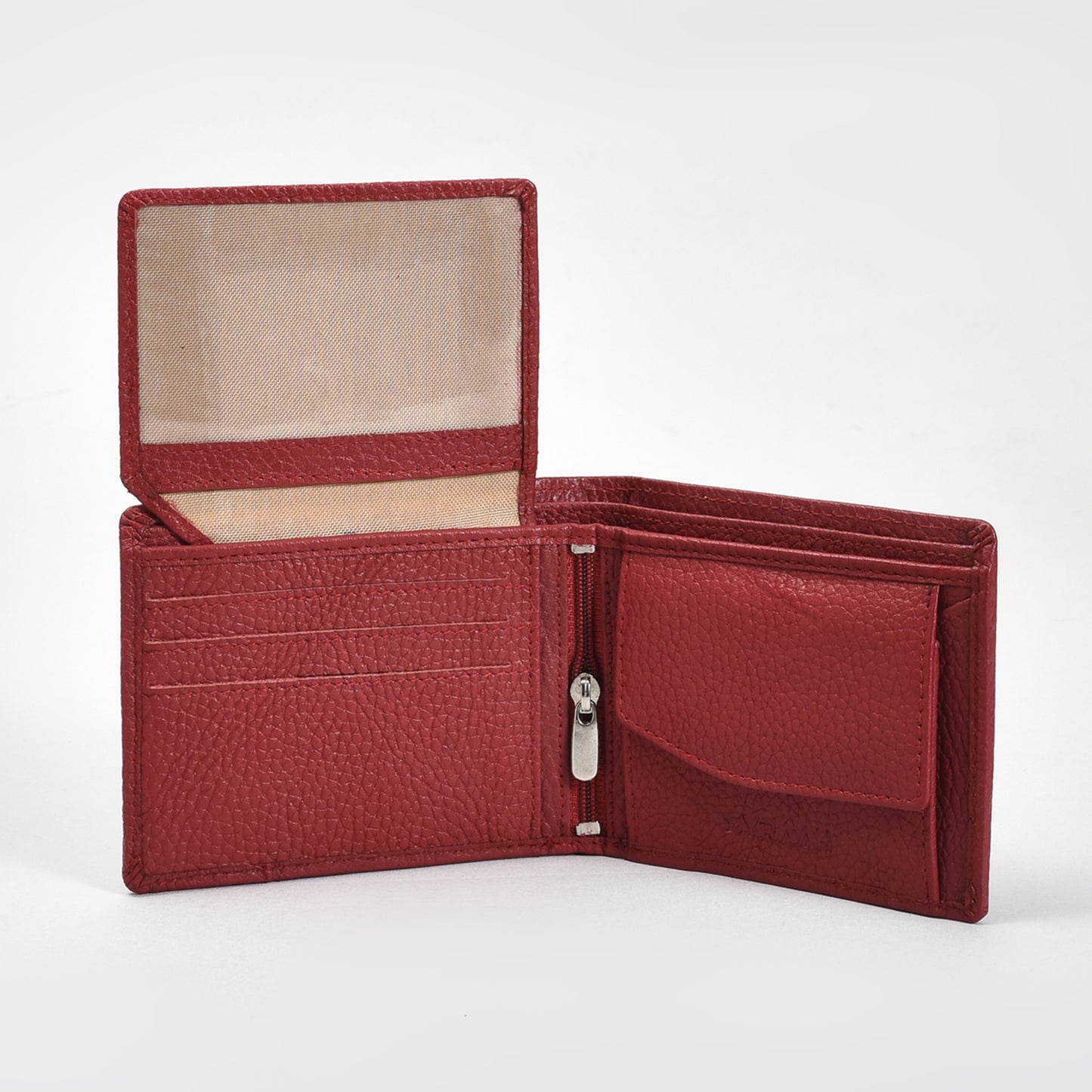 Premium Red Genuine Leather Wallet for Men – Slim Bifold with Card Slots, ID Window, Coin Pocket & Zipper Compartment