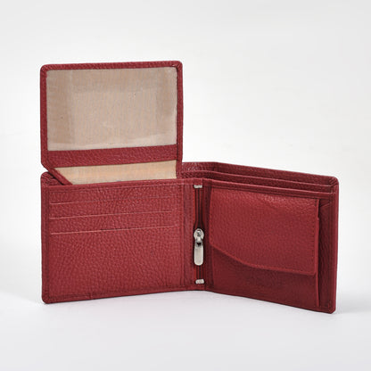 Premium Red Genuine Leather Wallet for Men – Slim Bifold with Card Slots, ID Window, Coin Pocket & Zipper Compartment