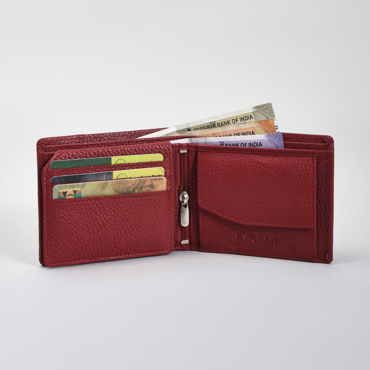 Premium Red Genuine Leather Wallet for Men – Slim Bifold with Card Slots, ID Window, Coin Pocket & Zipper Compartment