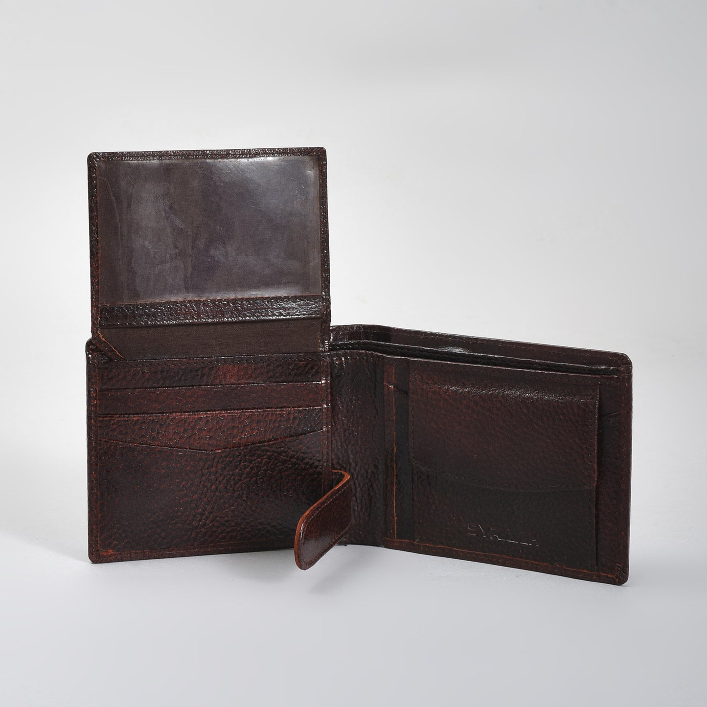 Premium Deep Brown Genuine Leather Wallet for Men – Slim Bifold with Card Slots, ID Window & Coin Pocket