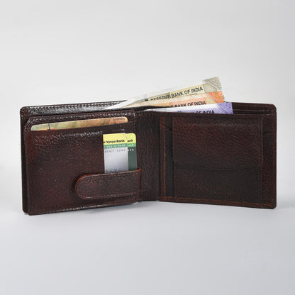 Premium Deep Brown Genuine Leather Wallet for Men – Slim Bifold with Card Slots, ID Window & Coin Pocket