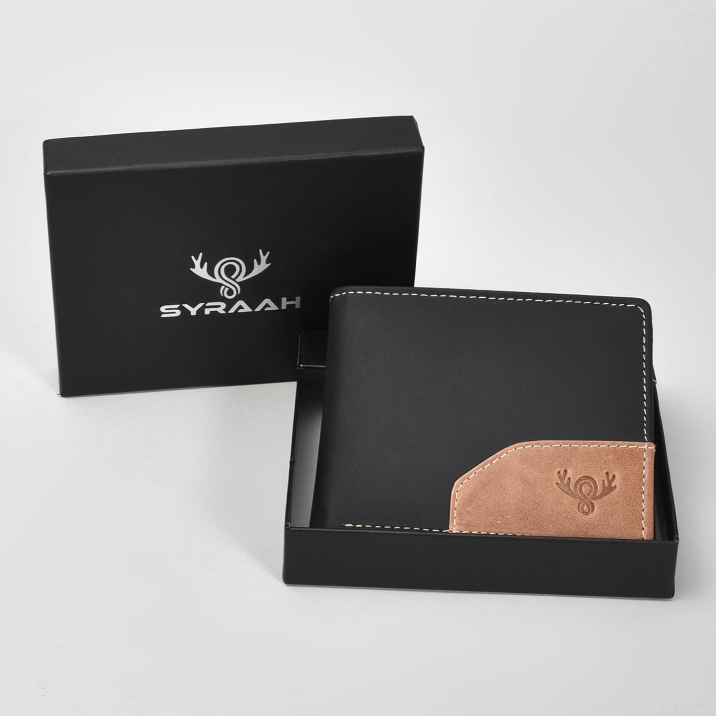 Premium Black & Tan Dual-Tone Genuine Leather Wallet for Men – Slim Bifold with Card Slots, ID Window, Coin Pocket & Secret Compartments