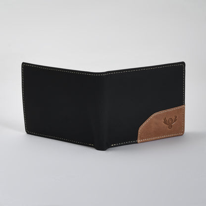 Premium Black & Tan Dual-Tone Genuine Leather Wallet for Men – Slim Bifold with Card Slots, ID Window, Coin Pocket & Secret Compartments