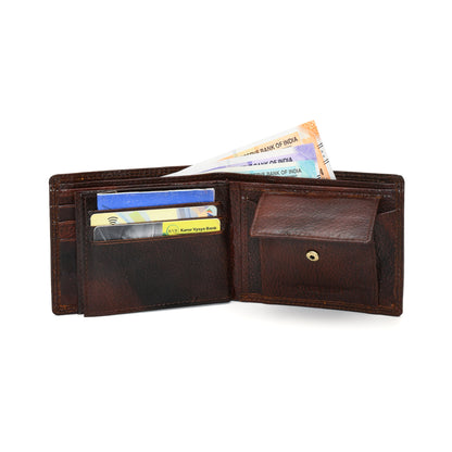 Vintage Dark Brown Genuine Leather Wallet for Men – Slim Bifold with Card Slots, Coin Pocket & Cash Compartments