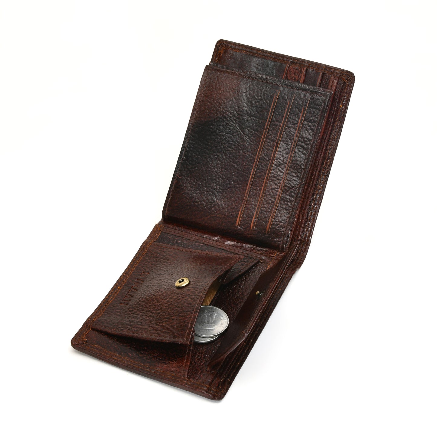 Vintage Dark Brown Genuine Leather Wallet for Men – Slim Bifold with Card Slots, Coin Pocket & Cash Compartments