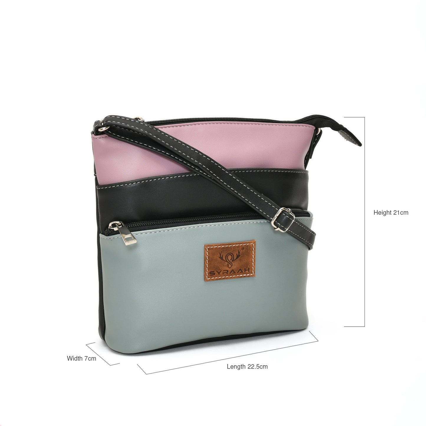Women’s Green Multicolor PU Leather Crossbody Sling Bag – Multi-Pocket Utility Side Bag with Adjustable Strap