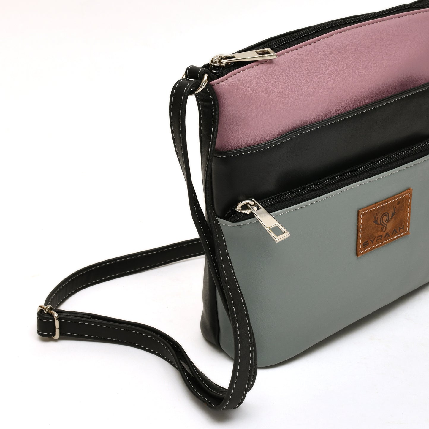 Women’s Green Multicolor PU Leather Crossbody Sling Bag – Multi-Pocket Utility Side Bag with Adjustable Strap