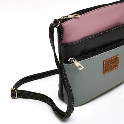 Women’s Green Multicolor PU Leather Crossbody Sling Bag – Multi-Pocket Utility Side Bag with Adjustable Strap