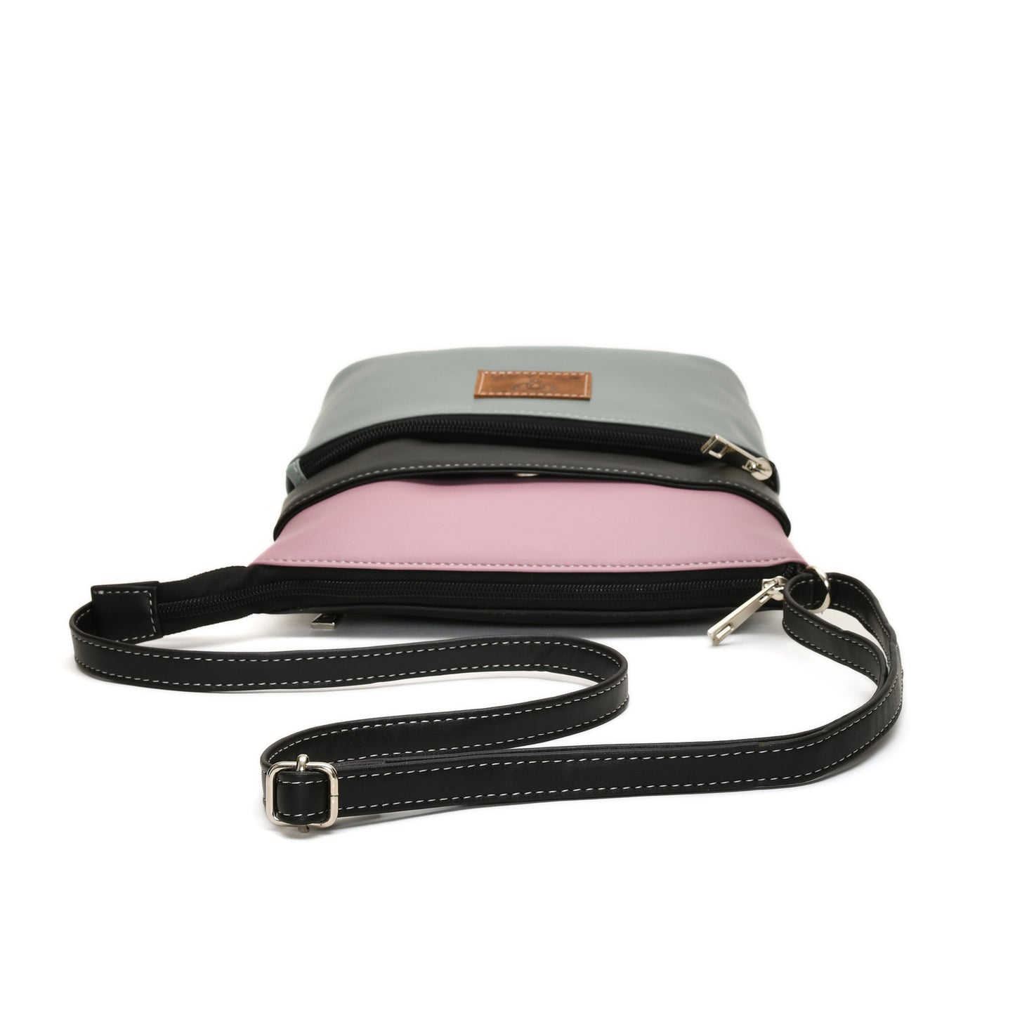 Women’s Green Multicolor PU Leather Crossbody Sling Bag – Multi-Pocket Utility Side Bag with Adjustable Strap