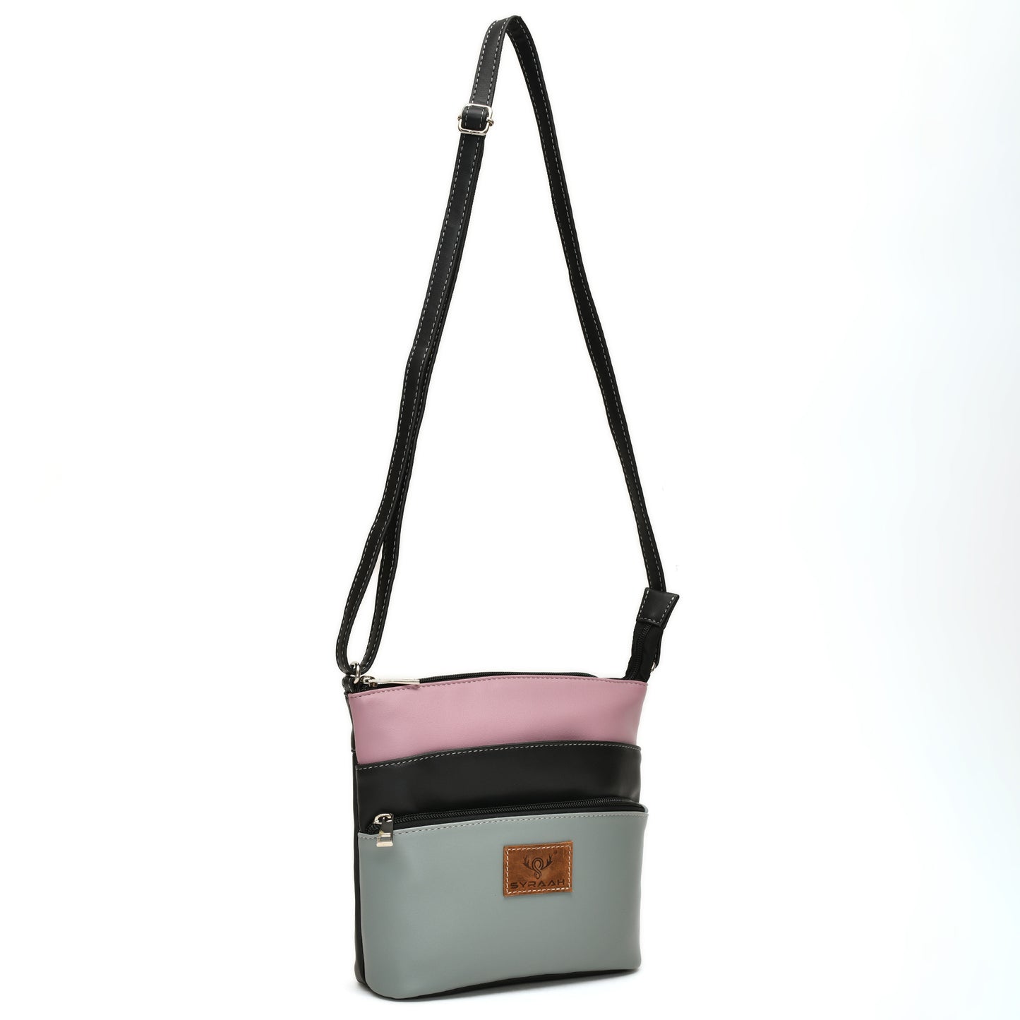 Women’s Green Multicolor PU Leather Crossbody Sling Bag – Multi-Pocket Utility Side Bag with Adjustable Strap