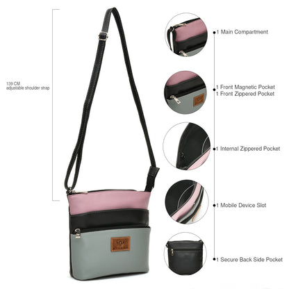 Women’s Green Multicolor PU Leather Crossbody Sling Bag – Multi-Pocket Utility Side Bag with Adjustable Strap
