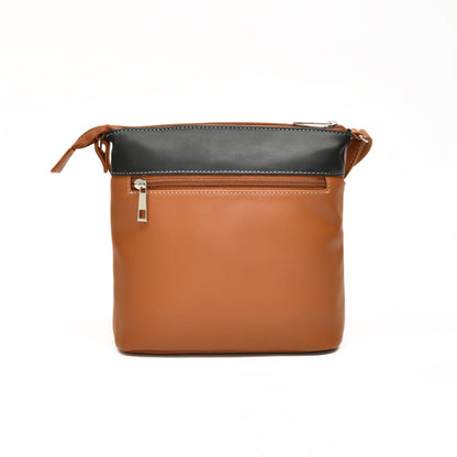 Elegant Women’s Tan Multicolor PU Leather Sling Bag – Multi-Pocket Crossbody with Adjustable Strap
