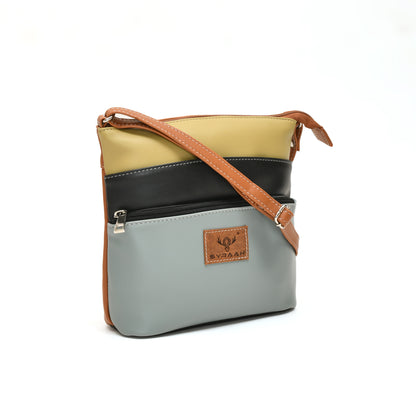 Stylish Women’s Green Multicolor PU Leather Sling Bag – Multi-Pocket Crossbody with Adjustable Strap
