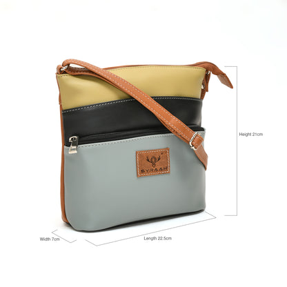 Stylish Women’s Green Multicolor PU Leather Sling Bag – Multi-Pocket Crossbody with Adjustable Strap