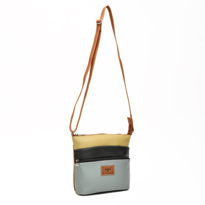 Stylish Women’s Green Multicolor PU Leather Sling Bag – Multi-Pocket Crossbody with Adjustable Strap