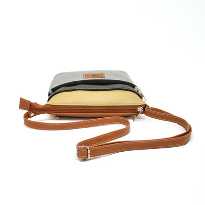 Stylish Women’s Green Multicolor PU Leather Sling Bag – Multi-Pocket Crossbody with Adjustable Strap