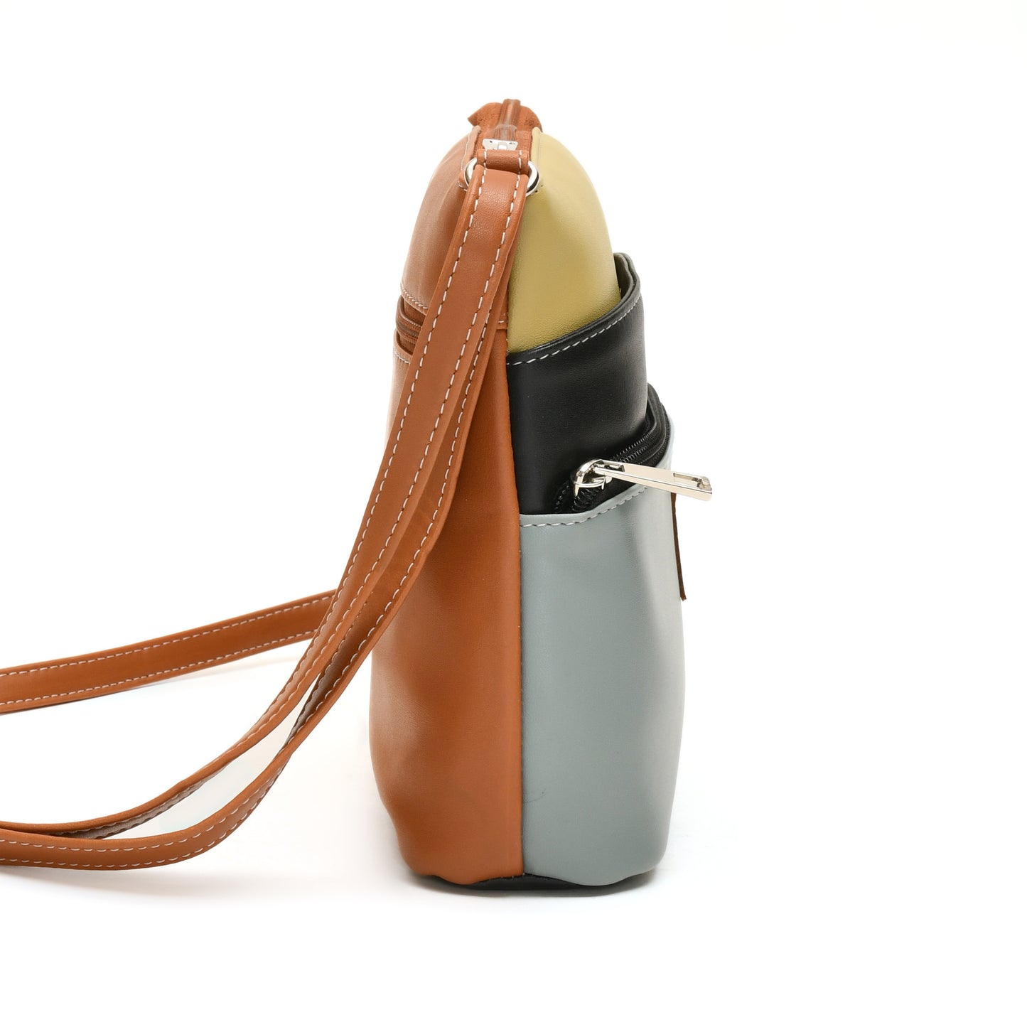 Stylish Women’s Green Multicolor PU Leather Sling Bag – Multi-Pocket Crossbody with Adjustable Strap