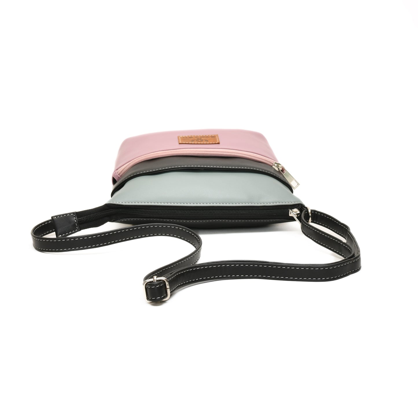 Stylish Women’s Pink Multicolor PU Leather Sling Bag – Multi-Pocket Crossbody with Adjustable Strap